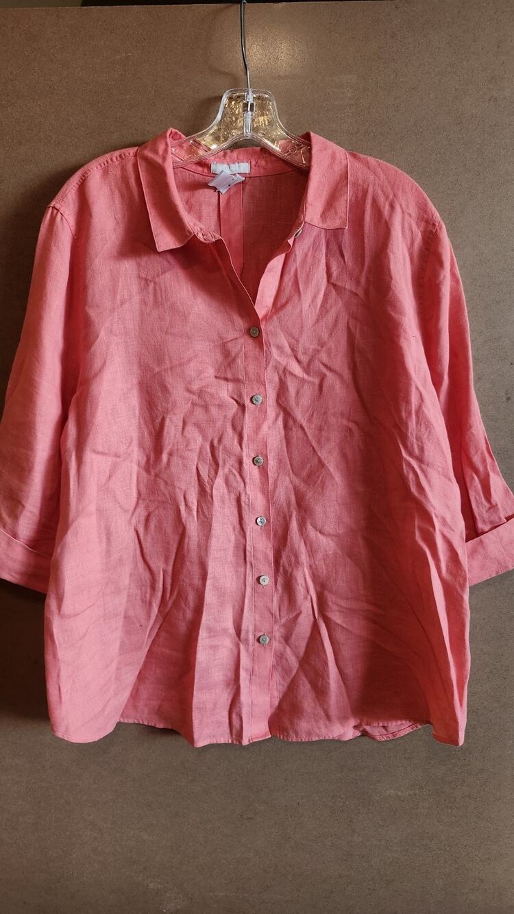 Chico's No Iron Linen Shirt Womens 3 XL 16/18 Coral Pink Blouse Wt151